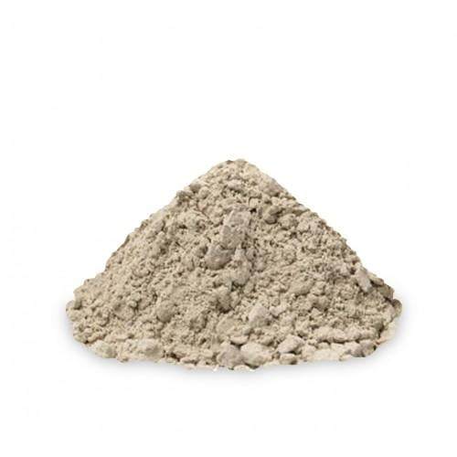 Close-up of fine pale-grey bentonite clay powder