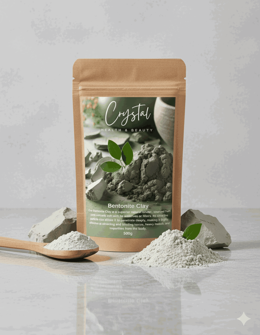 Crystal Health & Beauty sodium bentonite clay powder in its retail packaging