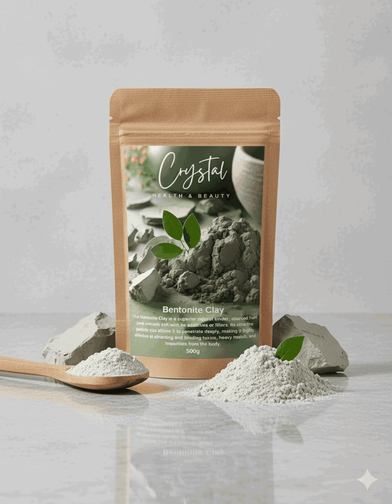Crystal Health & Beauty sodium bentonite clay powder in its retail packaging