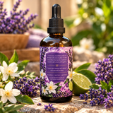 Botanical Body Oil dropper bottle with lavender, jasmine and bergamot