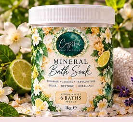 Mineral bath soak, bergamot, jasmine and frankincense