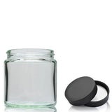 Empty glass jar and black lid for Colloidal Gold Face Cream