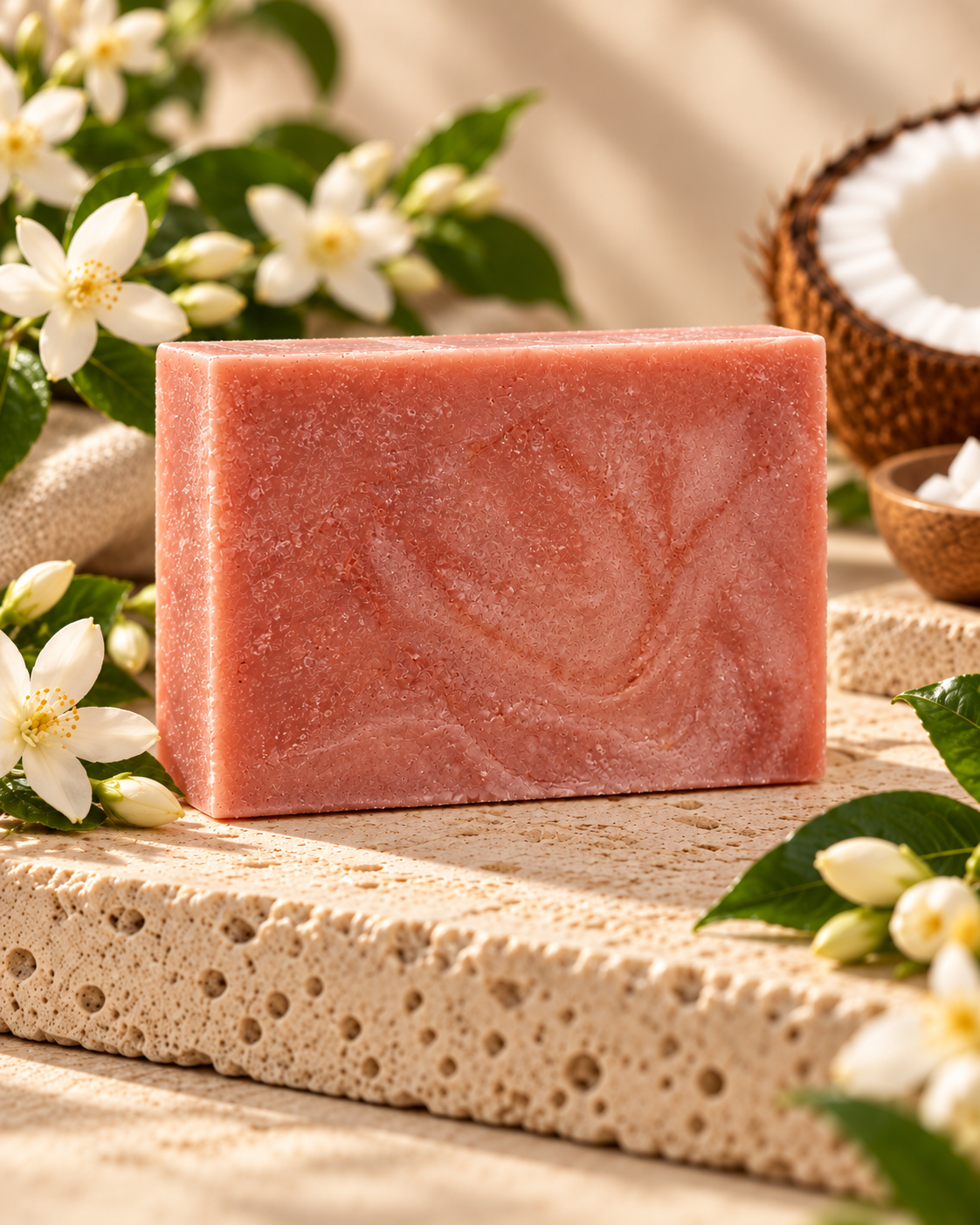 Colloidal gold coconut oil soap bar with coconut details