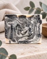 Handmade colloidal silver and activated charcoal soap with black and cream marble design