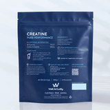 Back of 300g creatine monohydrate pouch with ingredients and directions