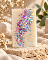 Limited edition Frosted Rhubarb and Rose colloidal silver handmade soap with pink and iridescent cosmetic glitter