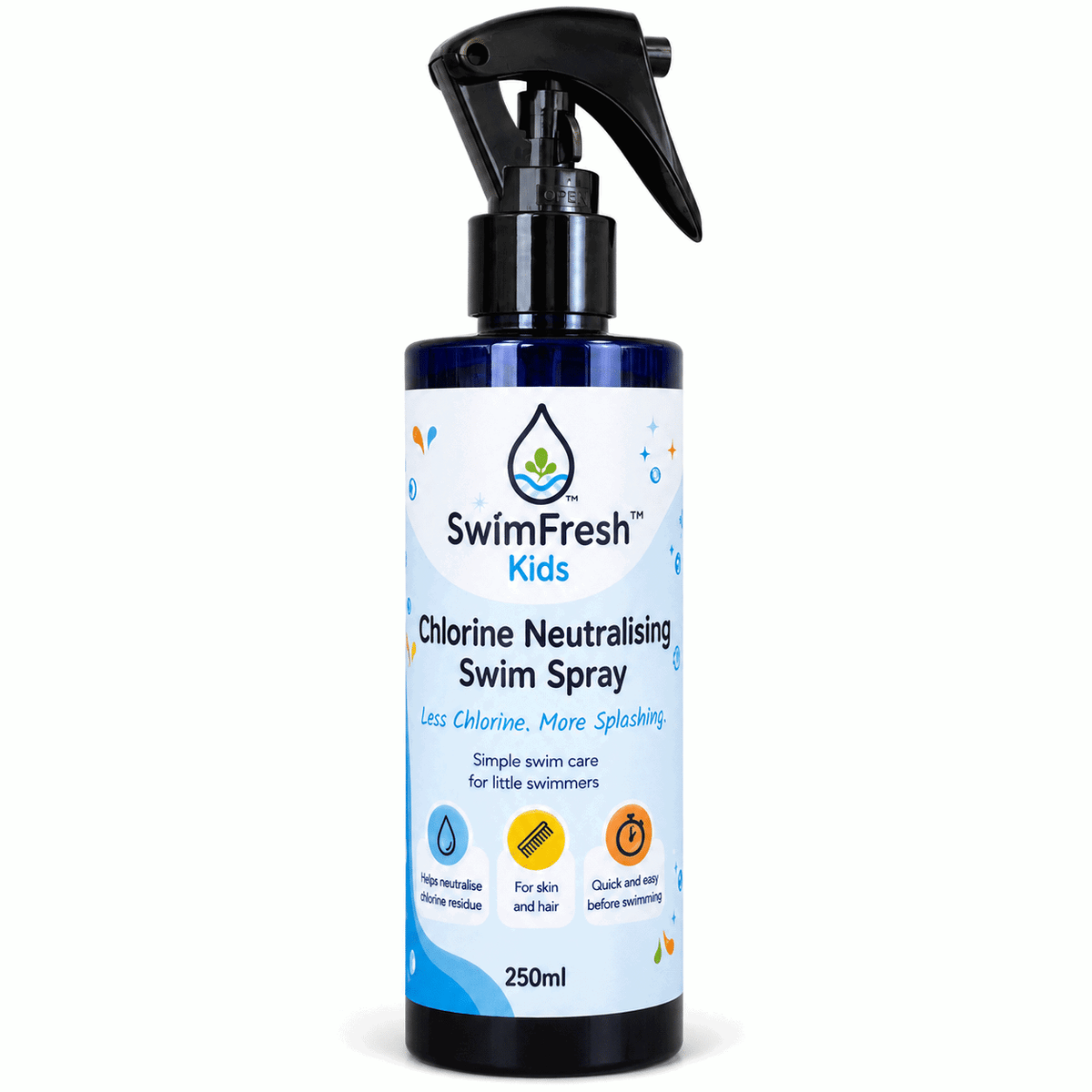 SwimFresh Kids chlorine-neutralising swim spray 250ml bottle