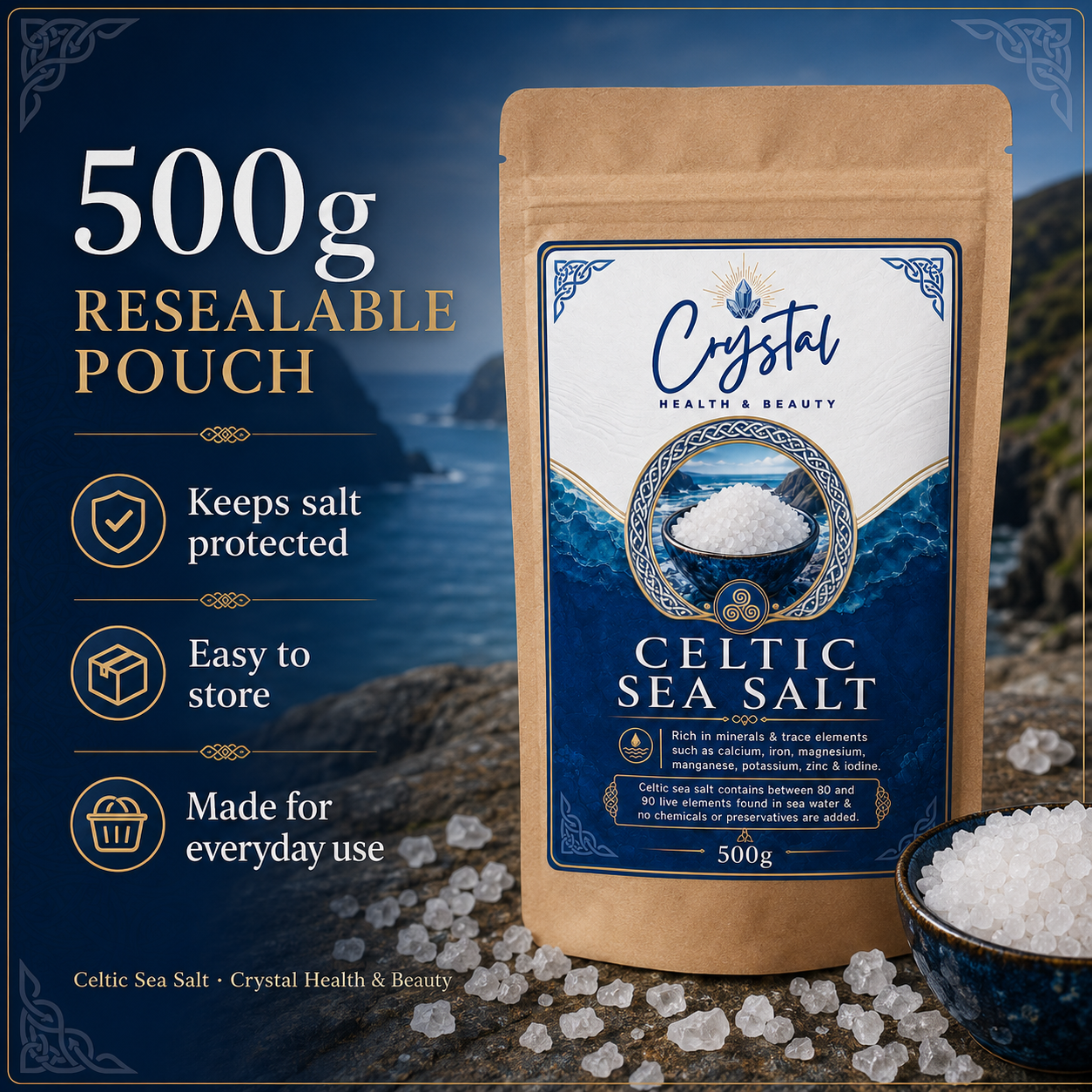 Organic Coarse Celtic Sea Salt 500g from Crystal Health & Beauty