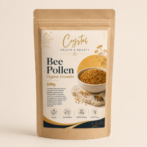 Organic bee pollen granules 500g in a Crystal Health kraft pouch