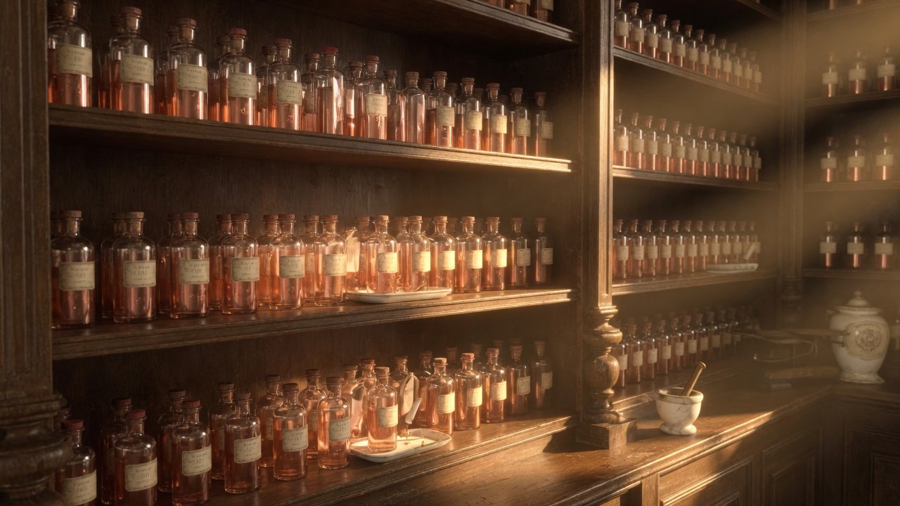 Amber bottles of colloidal gold