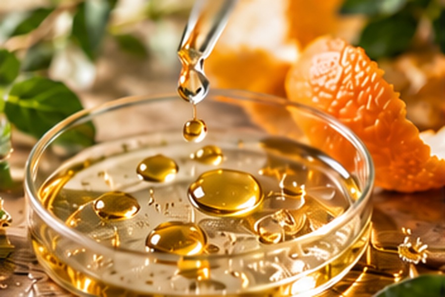 Golden liquid and citrus representing liposomal supplements