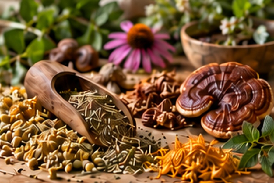 Herbs and mushrooms used in herbal tinctures