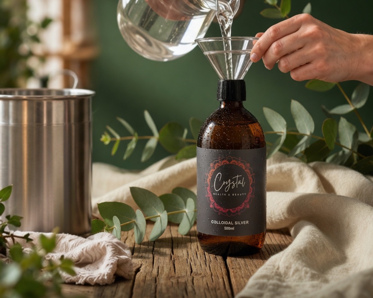 Crystal Health & Beauty colloidal silver being bottled in our UK workshop